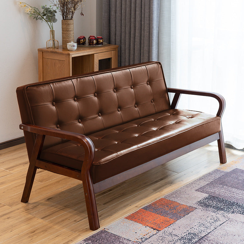 Vintage Oiled Wax Leather Solid Wood Rounded 2-Seater Sofa