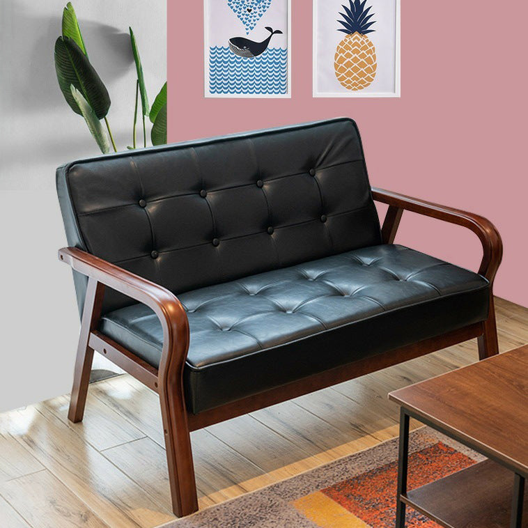 Vintage Oiled Wax Leather Solid Wood Rounded 2-Seater Sofa