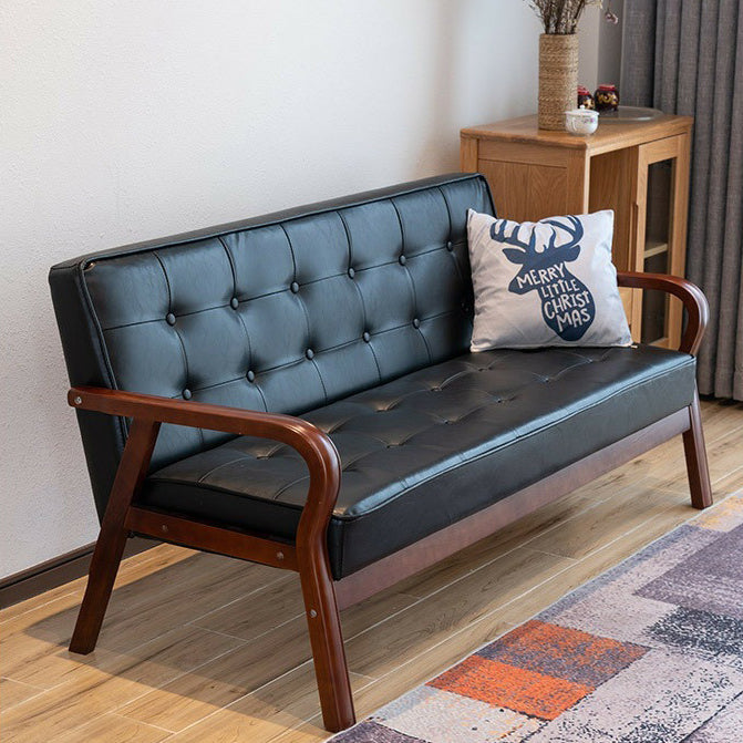 Vintage Oiled Wax Leather Solid Wood Rounded 2-Seater Sofa