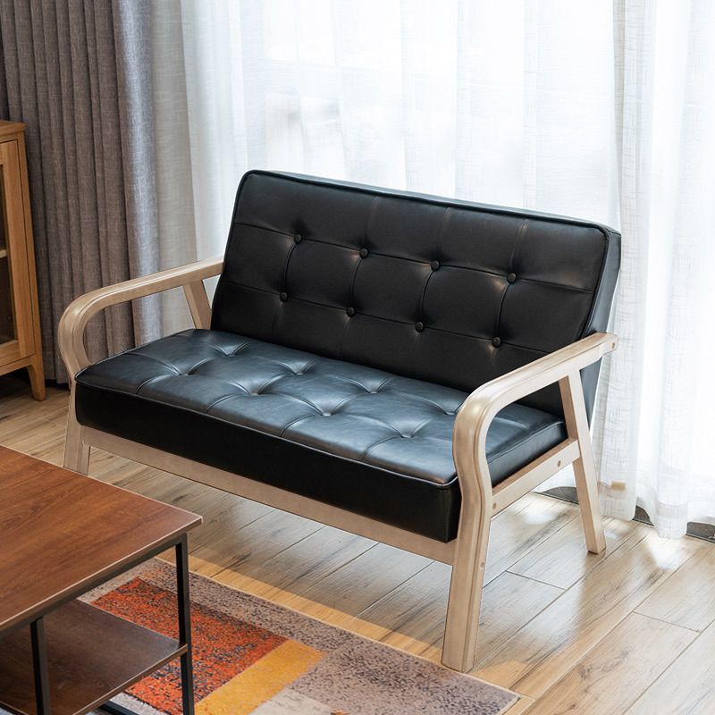 Vintage Oiled Wax Leather Solid Wood Rounded 2-Seater Sofa