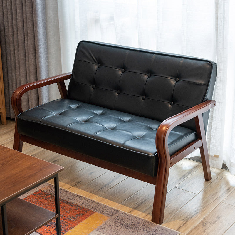 Vintage Oiled Wax Leather Solid Wood Rounded 2-Seater Sofa