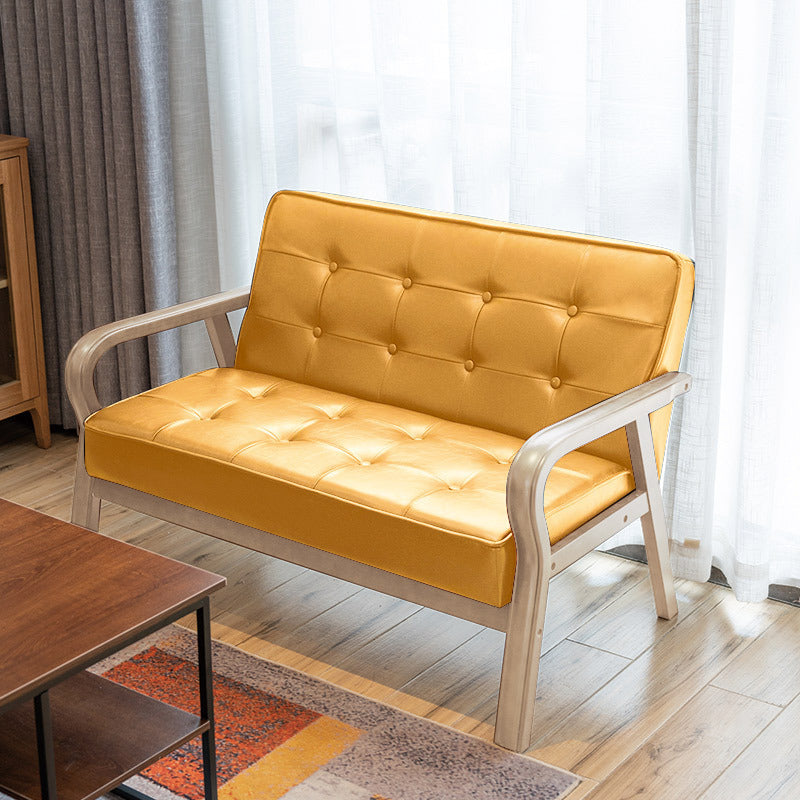 Vintage Oiled Wax Leather Solid Wood Rounded 2-Seater Sofa