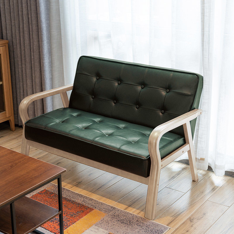 Vintage Oiled Wax Leather Solid Wood Rounded 2-Seater Sofa