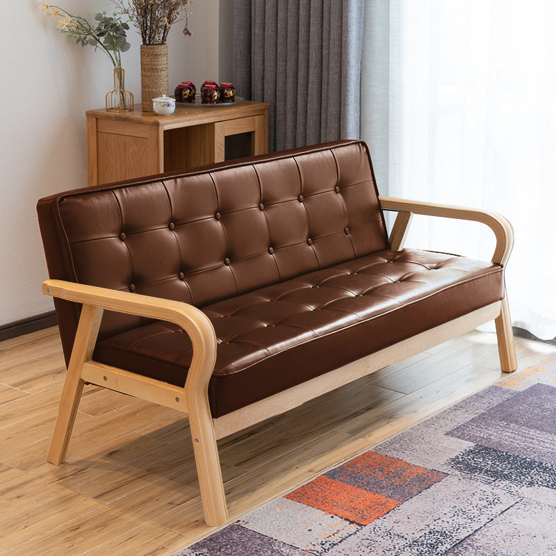 Vintage Oiled Wax Leather Solid Wood Rounded 2-Seater Sofa