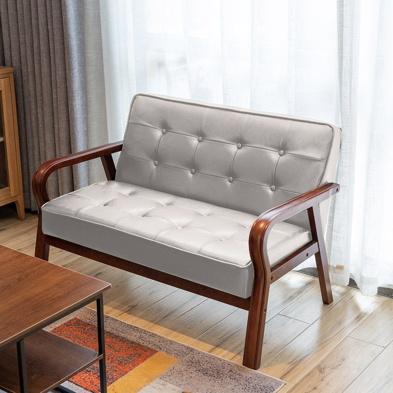 Vintage Oiled Wax Leather Solid Wood Rounded 2-Seater Sofa