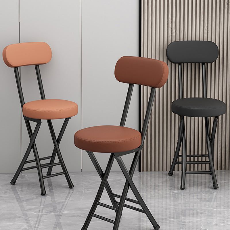 Contemporary Simplicity Round Faux Leather Carbon Steel Frame Foldable Chair Backrest Footrest For Living Room