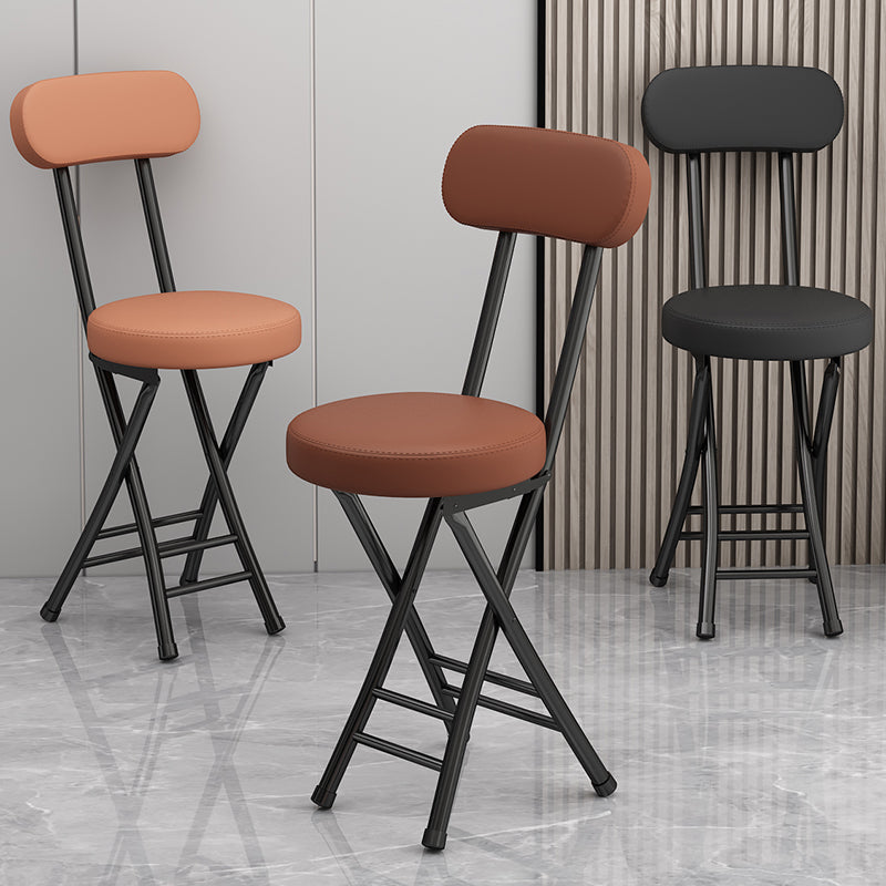 Contemporary Simplicity Round Faux Leather Carbon Steel Frame Foldable Chair Backrest Footrest For Living Room