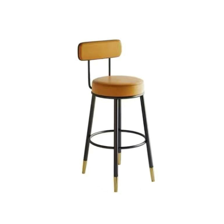 Contemporary Nordic Round PU Leather Microfiber Leather Genuine Leather Better Material Genuine Leather Upholstered Iron Bar Stool Backrest Footrest For Dining Room
