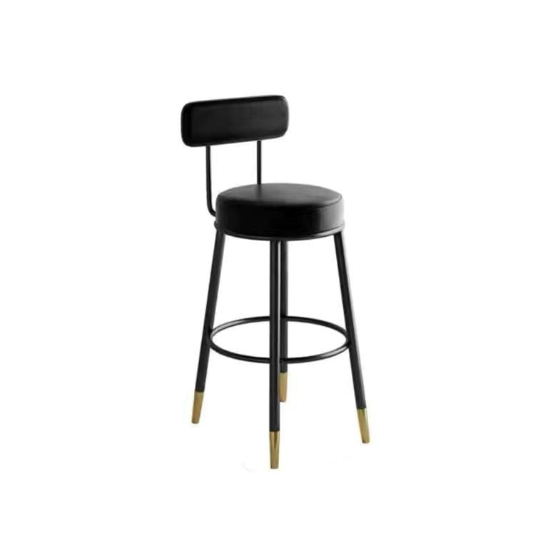 Contemporary Nordic Round PU Leather Microfiber Leather Genuine Leather Better Material Genuine Leather Upholstered Iron Bar Stool Backrest Footrest For Dining Room