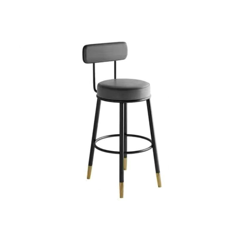 Contemporary Nordic Round PU Leather Microfiber Leather Genuine Leather Better Material Genuine Leather Upholstered Iron Bar Stool Backrest Footrest For Dining Room