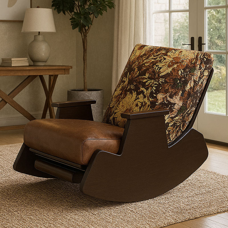 Vintage Faux Leather Flannelette Iron Rocking Chair Backrest Armrest