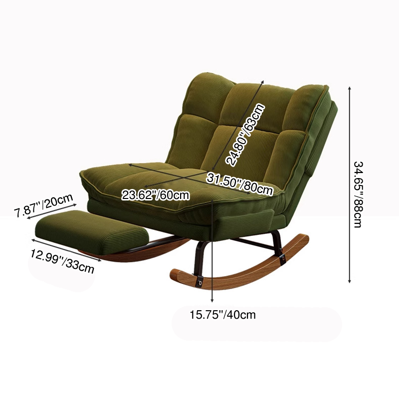 Nordic Rubberwood Iron Corduroy Cotton Detachable Rocking Chair Armless