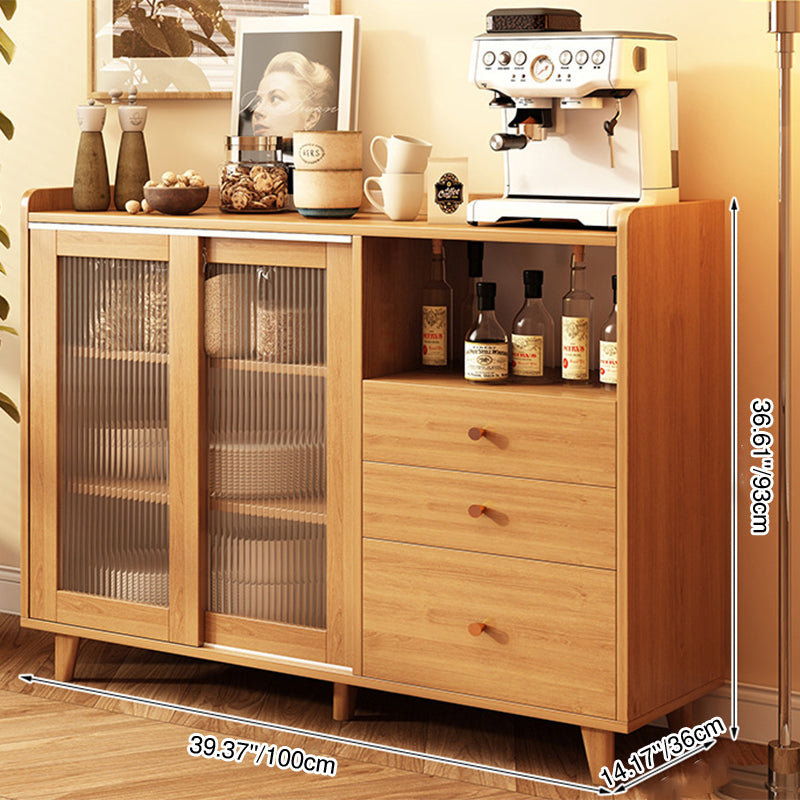 Traditional Japanese Rectangular Solid Wood MDF Artificial Board Acrylic Sideboard Cabinet 3-Drawer For Dining Room & Living Room