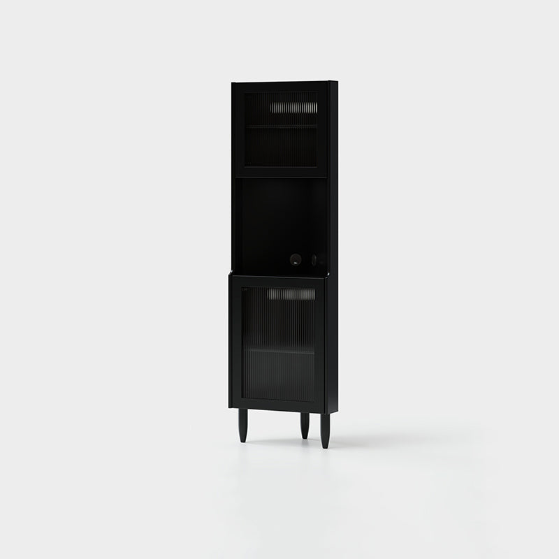 Contemporary Nordic Rubberwood Ripple Glass Rectangle Corner Storage Sideboard 5-Cabinet For Living Room & Dining Room