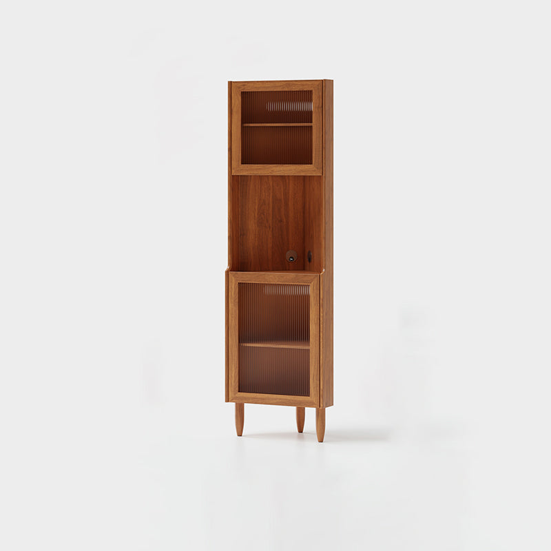 Contemporary Nordic Rubberwood Ripple Glass Rectangle Corner Storage Sideboard 5-Cabinet For Living Room & Dining Room