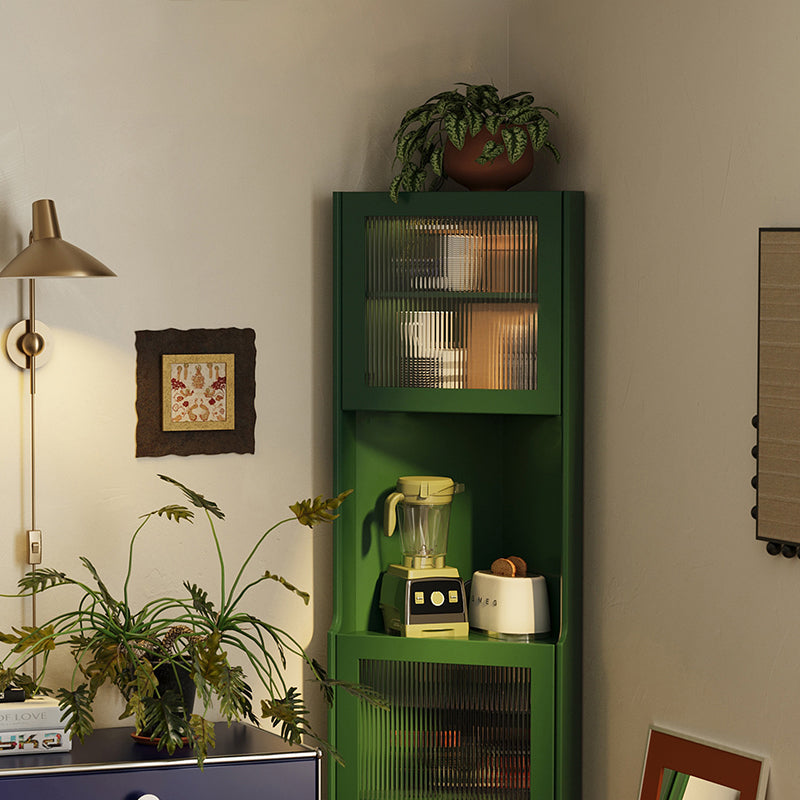 Contemporary Nordic Rubberwood Ripple Glass Rectangle Corner Storage Sideboard 5-Cabinet For Living Room & Dining Room