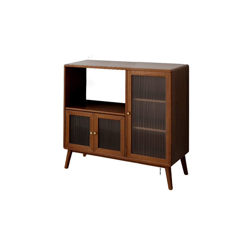 Traditional Japanese Rectangular Pine & Multi-Layer Solid Wood Ripple Glass Sideboard 1/4-Cabinet For Living Room & Dining Room