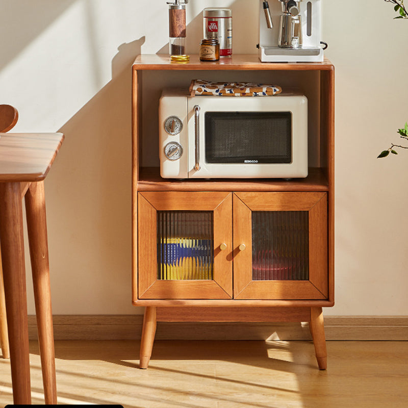 Traditional Japanese Rectangular Pine & Multi-Layer Solid Wood Ripple Glass Sideboard 1/4-Cabinet For Living Room & Dining Room