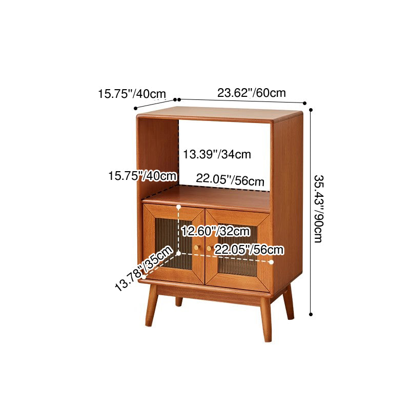 Traditional Japanese Rectangular Pine & Multi-Layer Solid Wood Ripple Glass Sideboard 1/4-Cabinet For Living Room & Dining Room