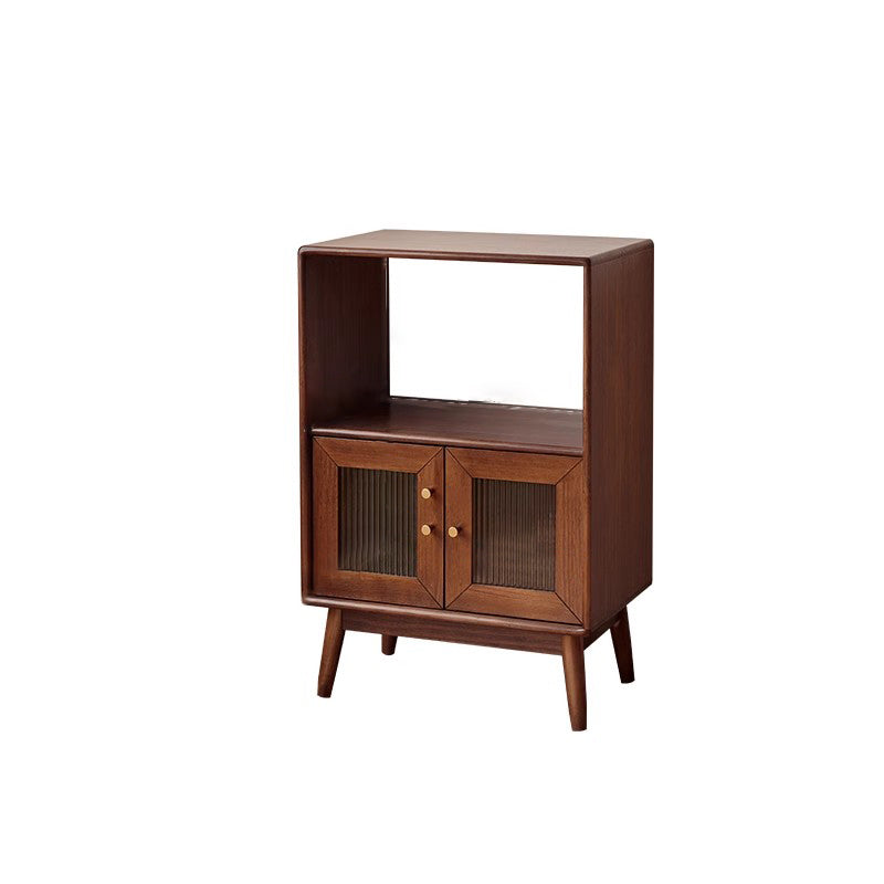 Traditional Japanese Rectangular Pine & Multi-Layer Solid Wood Ripple Glass Sideboard 1/4-Cabinet For Living Room & Dining Room