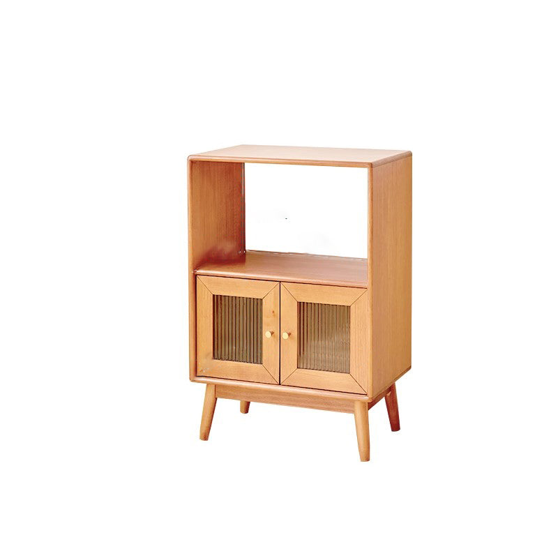 Traditional Japanese Rectangular Pine & Multi-Layer Solid Wood Ripple Glass Sideboard 1/4-Cabinet For Living Room & Dining Room