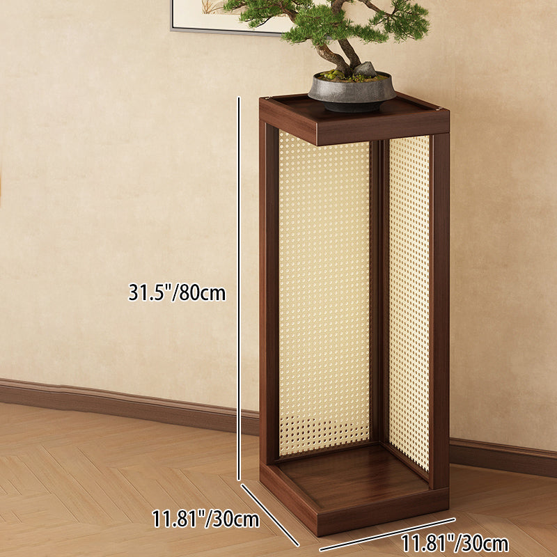 Rustic Rubberwood Rattan Weaving 2-Tier Floor-Standing Display Rack