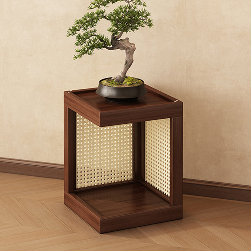 Rustic Rubberwood Rattan Weaving 2-Tier Floor-Standing Display Rack