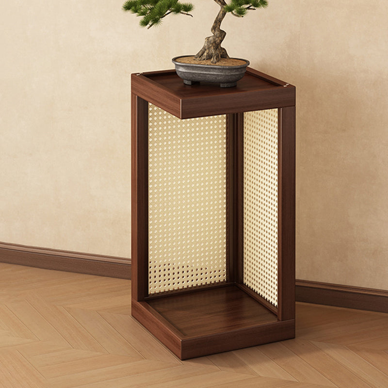 Rustic Rubberwood Rattan Weaving 2-Tier Floor-Standing Display Rack