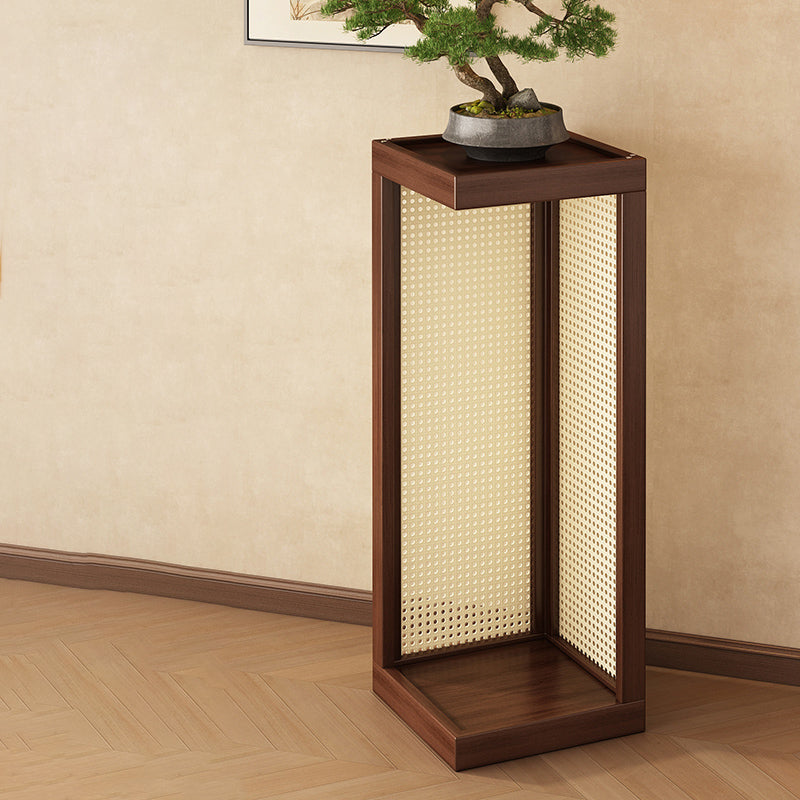 Rustic Rubberwood Rattan Weaving 2-Tier Floor-Standing Display Rack