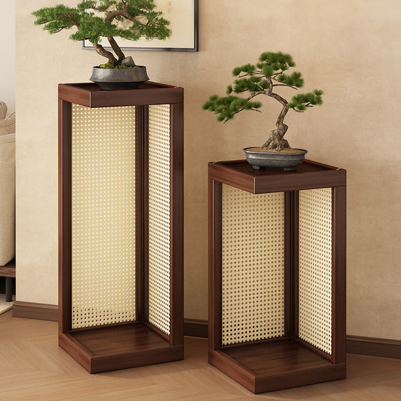 Rustic Rubberwood Rattan Weaving 2-Tier Floor-Standing Display Rack