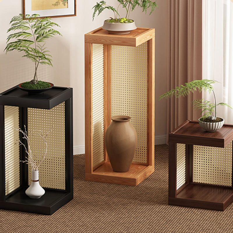 Rustic Rubberwood Rattan Weaving 2-Tier Floor-Standing Display Rack