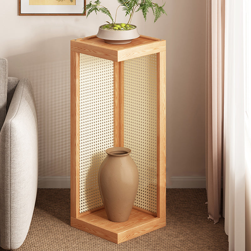 Rustic Rubberwood Rattan Weaving 2-Tier Floor-Standing Display Rack
