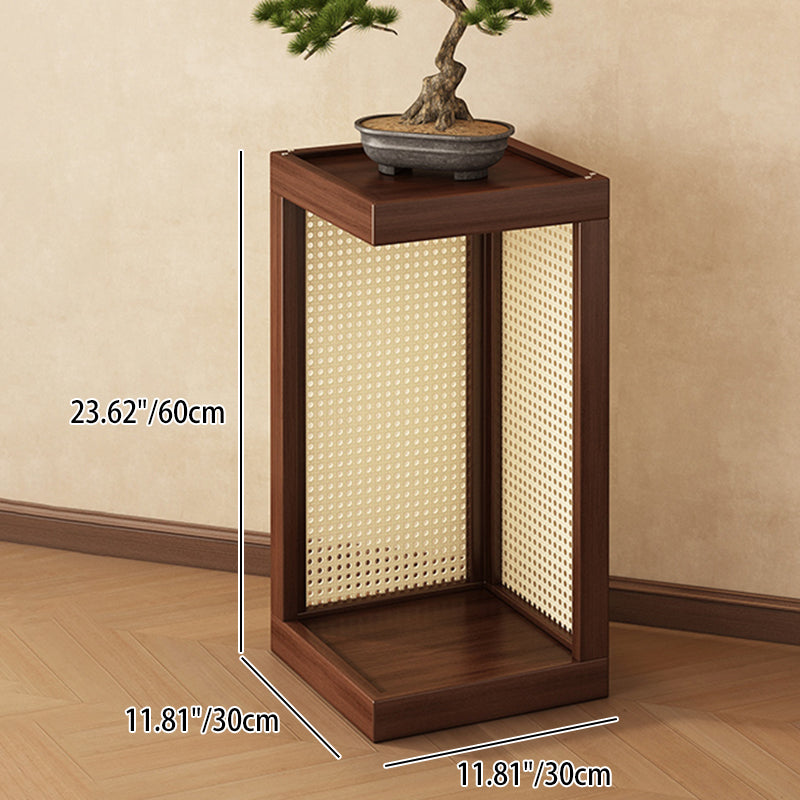 Rustic Rubberwood Rattan Weaving 2-Tier Floor-Standing Display Rack