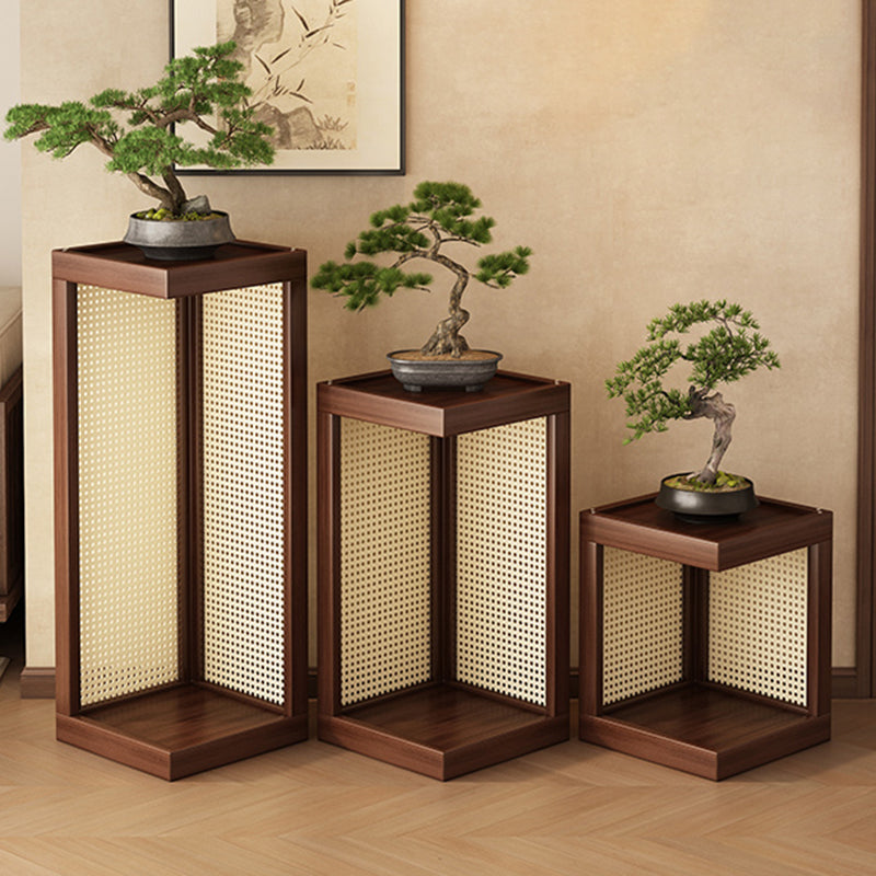 Rustic Rubberwood Rattan Weaving 2-Tier Floor-Standing Display Rack