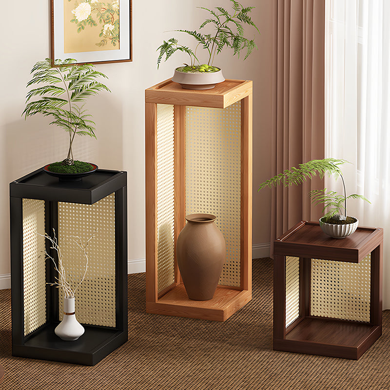 Rustic Rubberwood Rattan Weaving 2-Tier Floor-Standing Display Rack