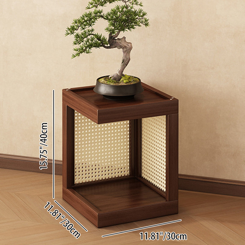 Rustic Rubberwood Rattan Weaving 2-Tier Floor-Standing Display Rack