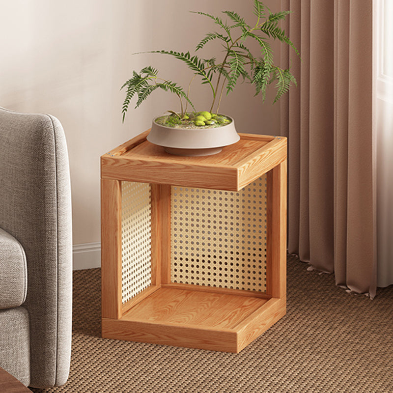 Rustic Rubberwood Rattan Weaving 2-Tier Floor-Standing Display Rack