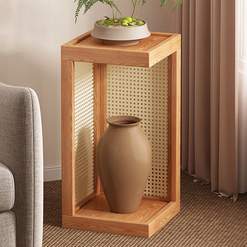 Rustic Rubberwood Rattan Weaving 2-Tier Floor-Standing Display Rack