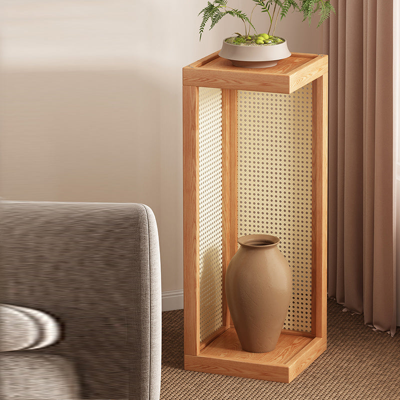 Rustic Rubberwood Rattan Weaving 2-Tier Floor-Standing Display Rack