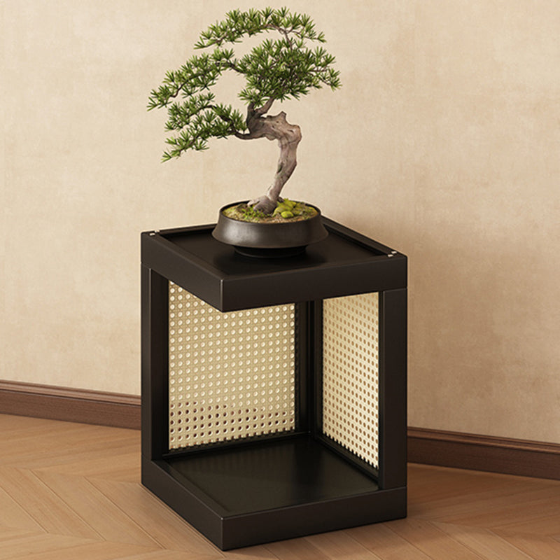 Rustic Rubberwood Rattan Weaving 2-Tier Floor-Standing Display Rack