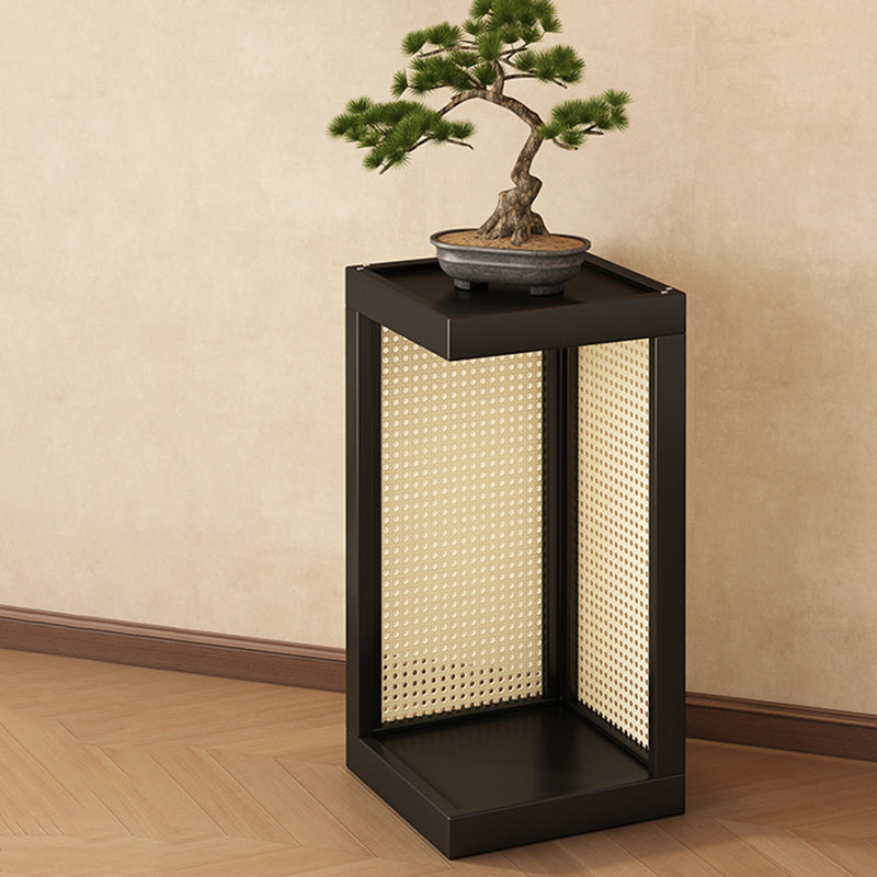 Rustic Rubberwood Rattan Weaving 2-Tier Floor-Standing Display Rack
