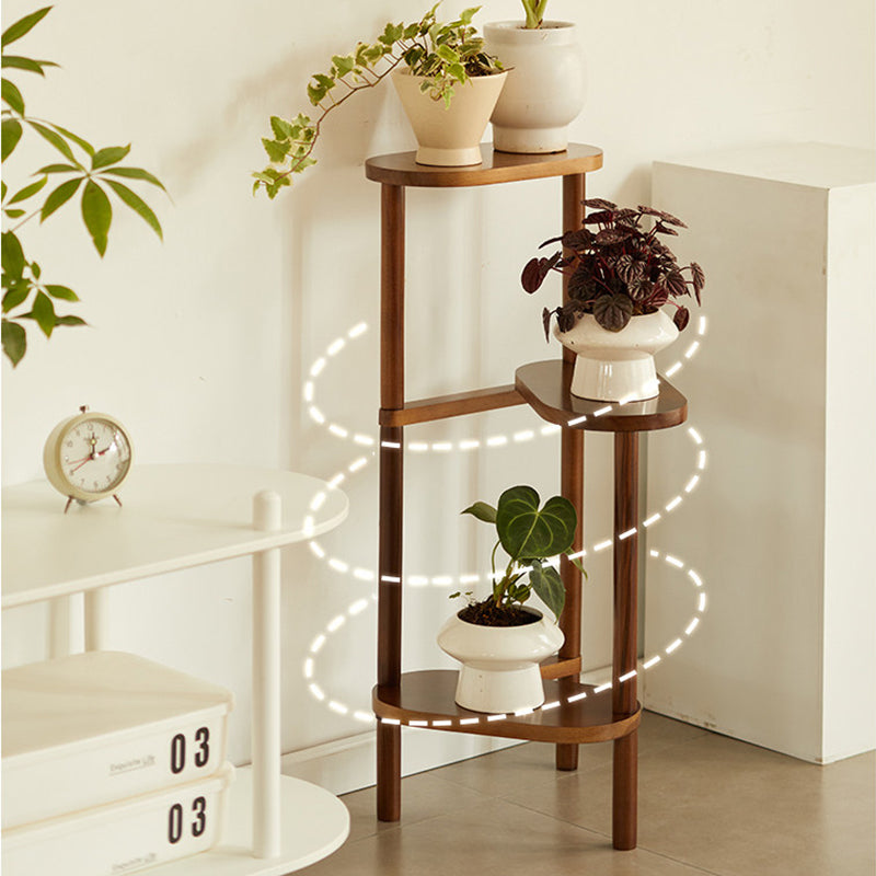 Traditional Japanese Beech Wood Staggered Triangular Indoor Space-Saving Flower Display Rack 3/4-Tier For Living Room