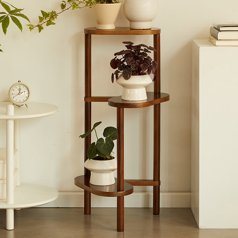 Traditional Japanese Beech Wood Staggered Triangular Indoor Space-Saving Flower Display Rack 3/4-Tier For Living Room