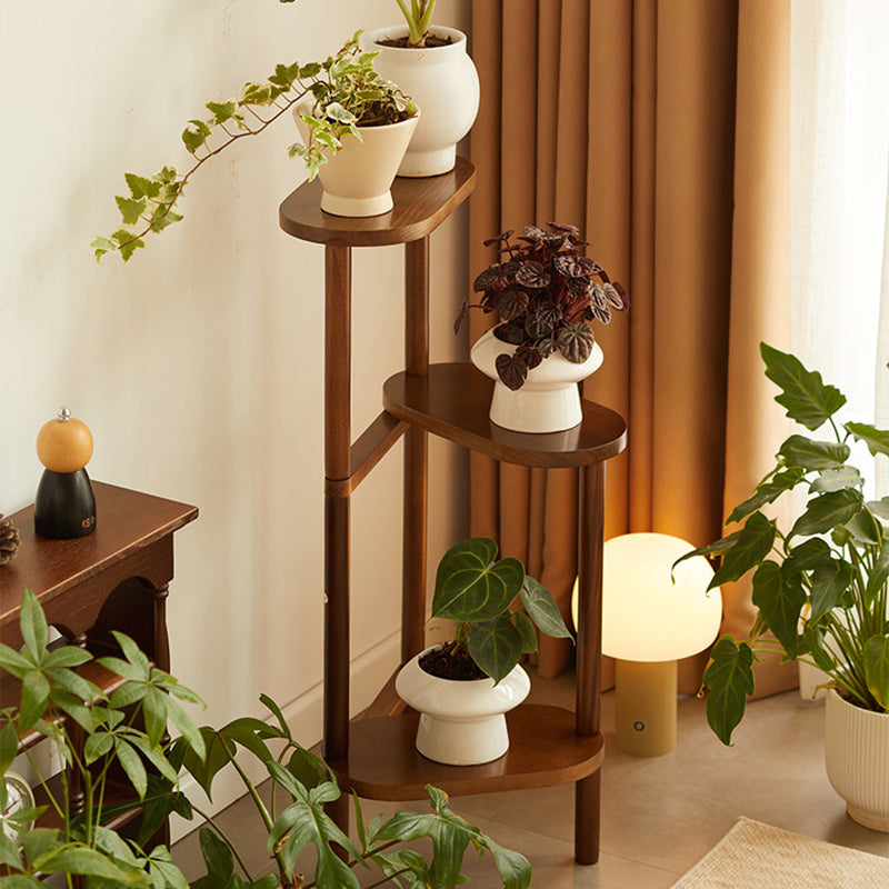 Traditional Japanese Beech Wood Staggered Triangular Indoor Space-Saving Flower Display Rack 3/4-Tier For Living Room