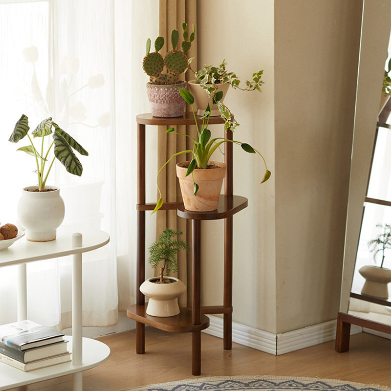 Traditional Japanese Beech Wood Staggered Triangular Indoor Space-Saving Flower Display Rack 3/4-Tier For Living Room