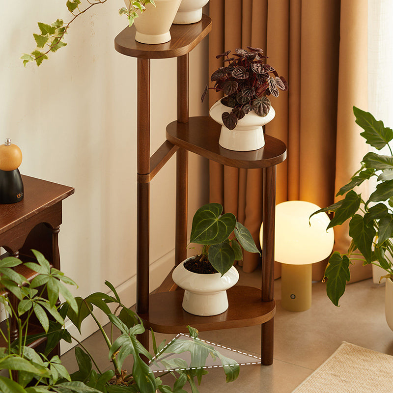 Traditional Japanese Beech Wood Staggered Triangular Indoor Space-Saving Flower Display Rack 3/4-Tier For Living Room