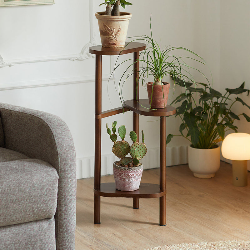 Traditional Japanese Beech Wood Staggered Triangular Indoor Space-Saving Flower Display Rack 3/4-Tier For Living Room