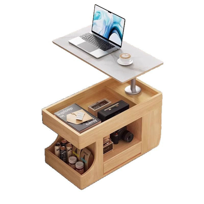 Contemporary Scandinavian Solid Wood Tempered Glass Metal Rectangular Mobile Side Table With 2-Cabinet For Living Room