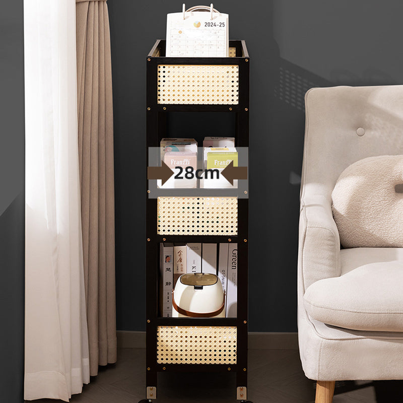 Modern Minimalist Bamboo Rattan Rectangular Mobile Storage Shelf With 3-Shelves Design For Living Room