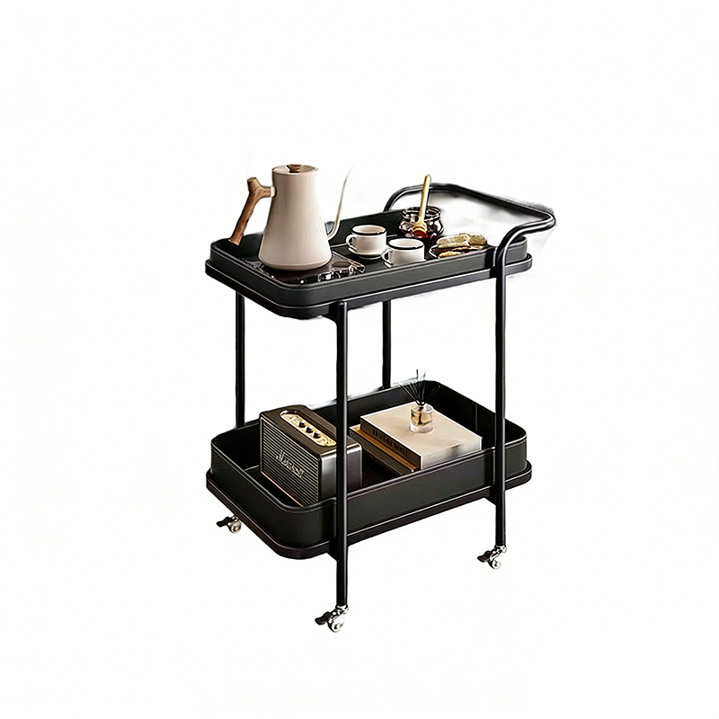 Contemporary Scandinavian Saddle Leather Carbon Steel Movable Cylindrical Rectangular Side Table With 2-Tier For Living Room
